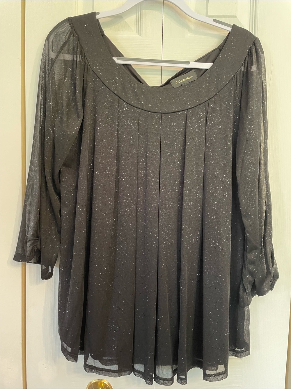 GG Collection Black Sparkle Pleated Top
